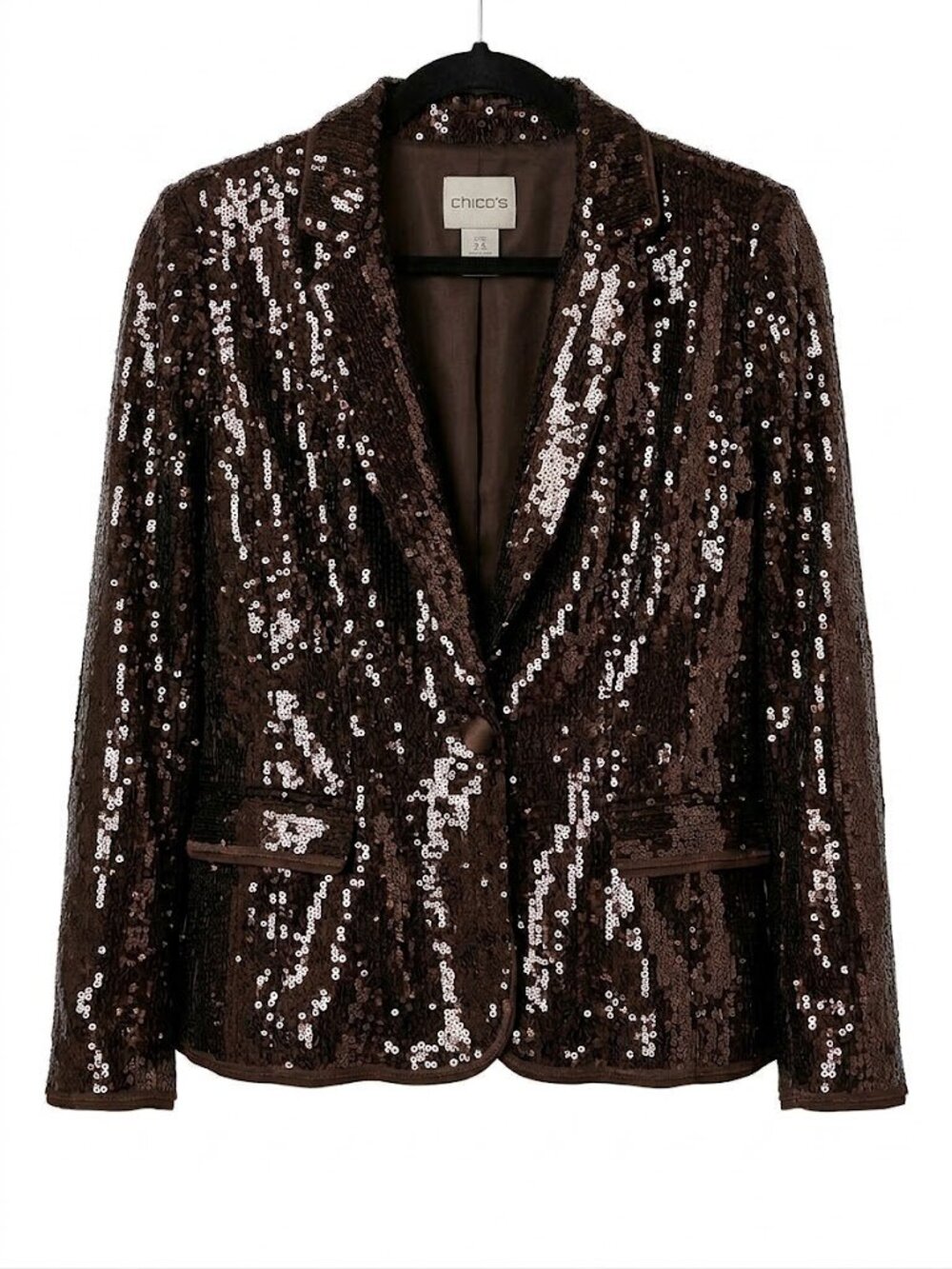CHICO'S Sequins Shining Tuxe Sheron Blazer Jacket Womens 3 Timberglass Brown NWT